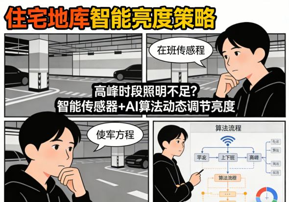 住宅地库早高峰车辆出行照明需求场景图