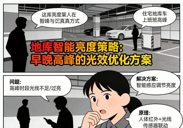 住宅地库智能照明系统架构与设备布置示意图