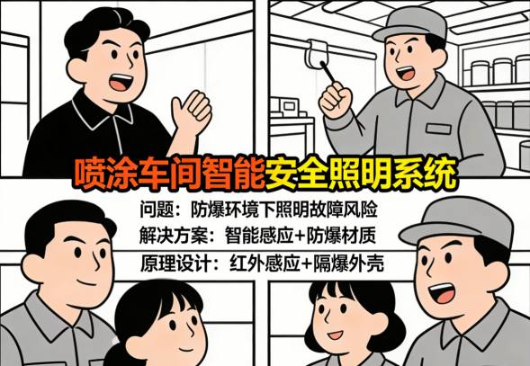 喷涂车间传统防爆照明环境实拍图 显示灯具笨重光线昏暗