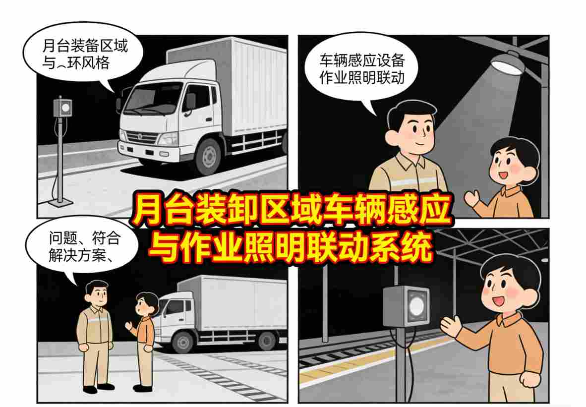 月台装卸区域车辆感应照明系统工作示意图