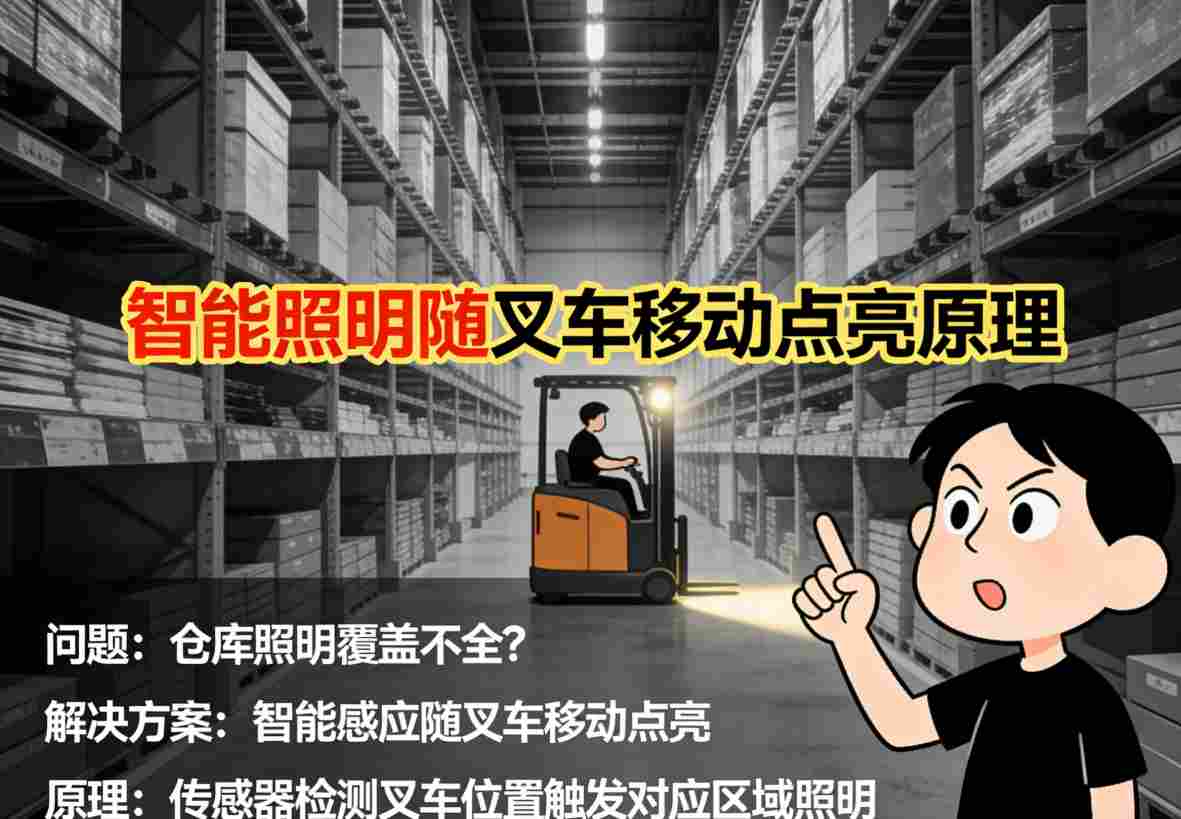 高位货架仓库智能照明改造施工过程 工人安装灯具