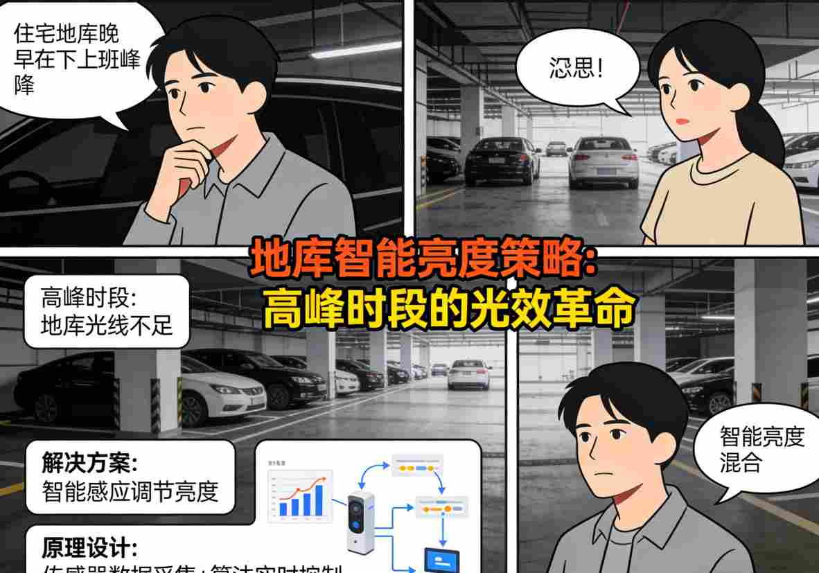 住宅地库智能照明改造前后实景对比图 - 节能与亮度提升效果