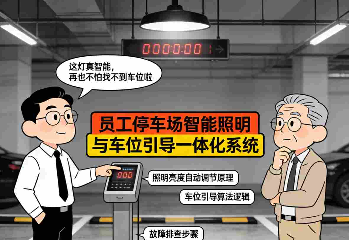 员工停车场智能照明与车位引导一体化系统全景示意