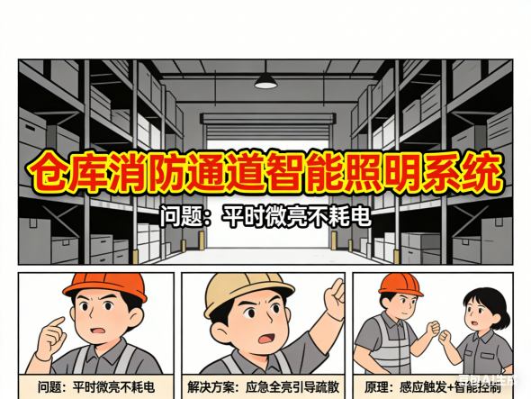 仓库消防通道智能照明应急全亮模式效果图 火灾报警时状态