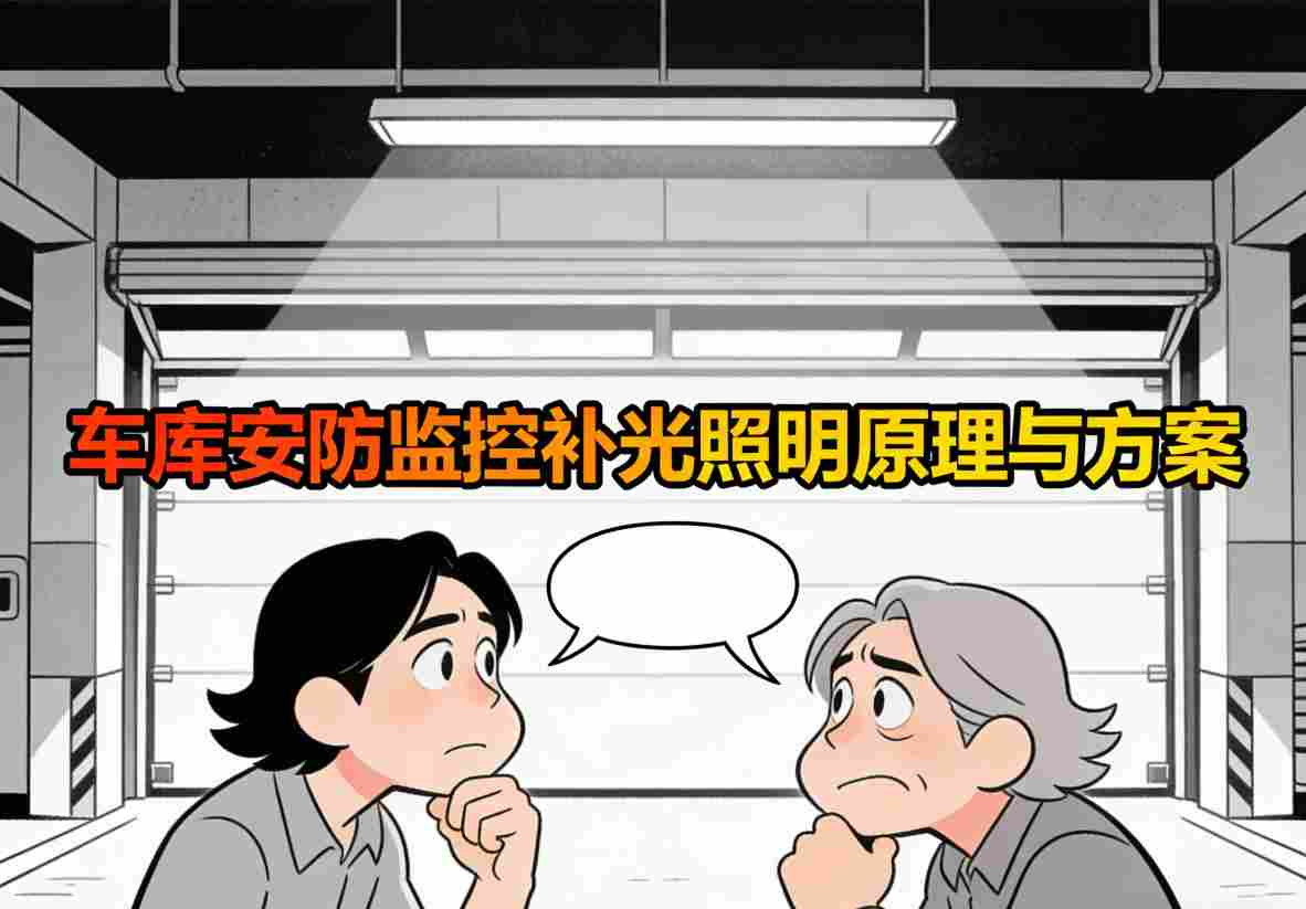 车库安防监控补光照明系统原理与安装方案示意图