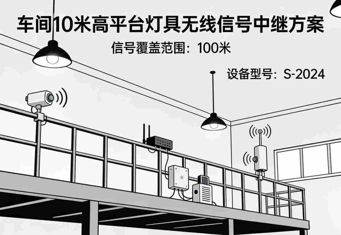 车间无线中继方案，10米高平台灯具信号增强，2026工业照明中继器，Mesh组网高天棚灯